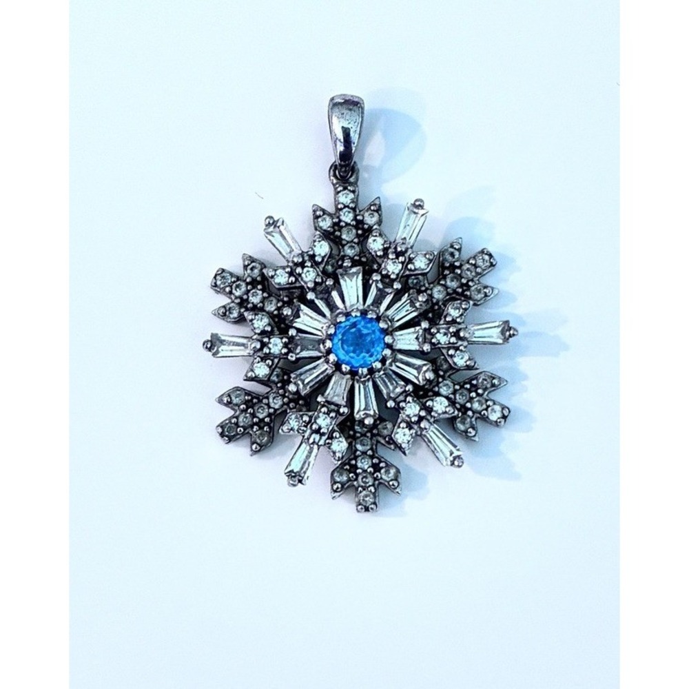 AV Alwand Vahan Sterling Silver Blue Topaz Sapphires Snowflake Pendant